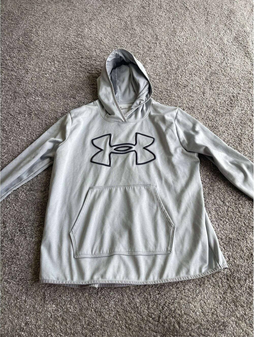 Under Armour Mens Gray Fleece Pullover Hoodie Loose Fit Logo Sweatshirt
